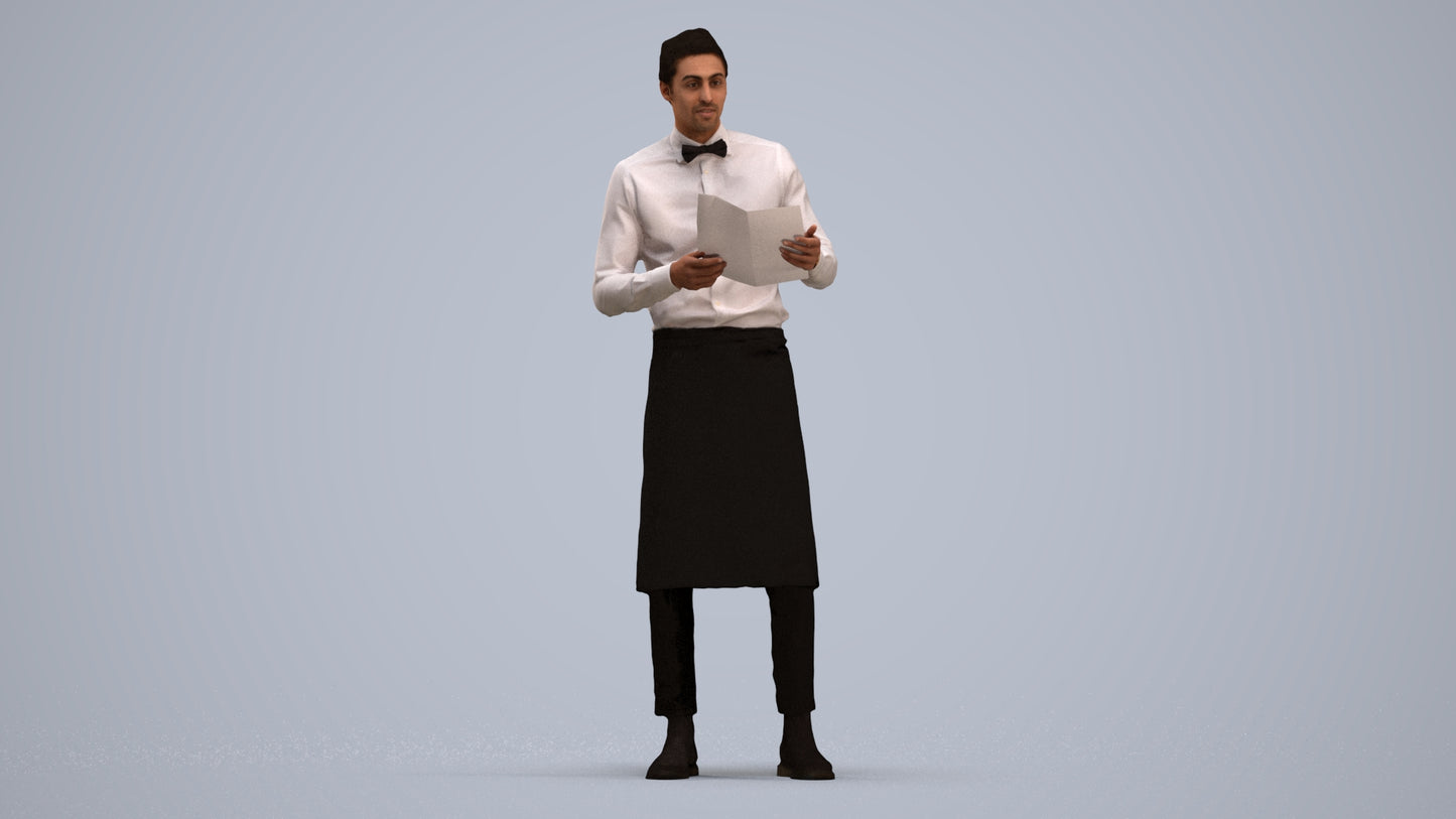 realistic 3D human man hospitality, archviz people FBX OBJ for Blender, standing pose render