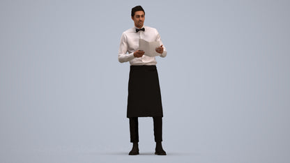 realistic 3D human man hospitality, archviz people FBX OBJ for Blender, standing pose render