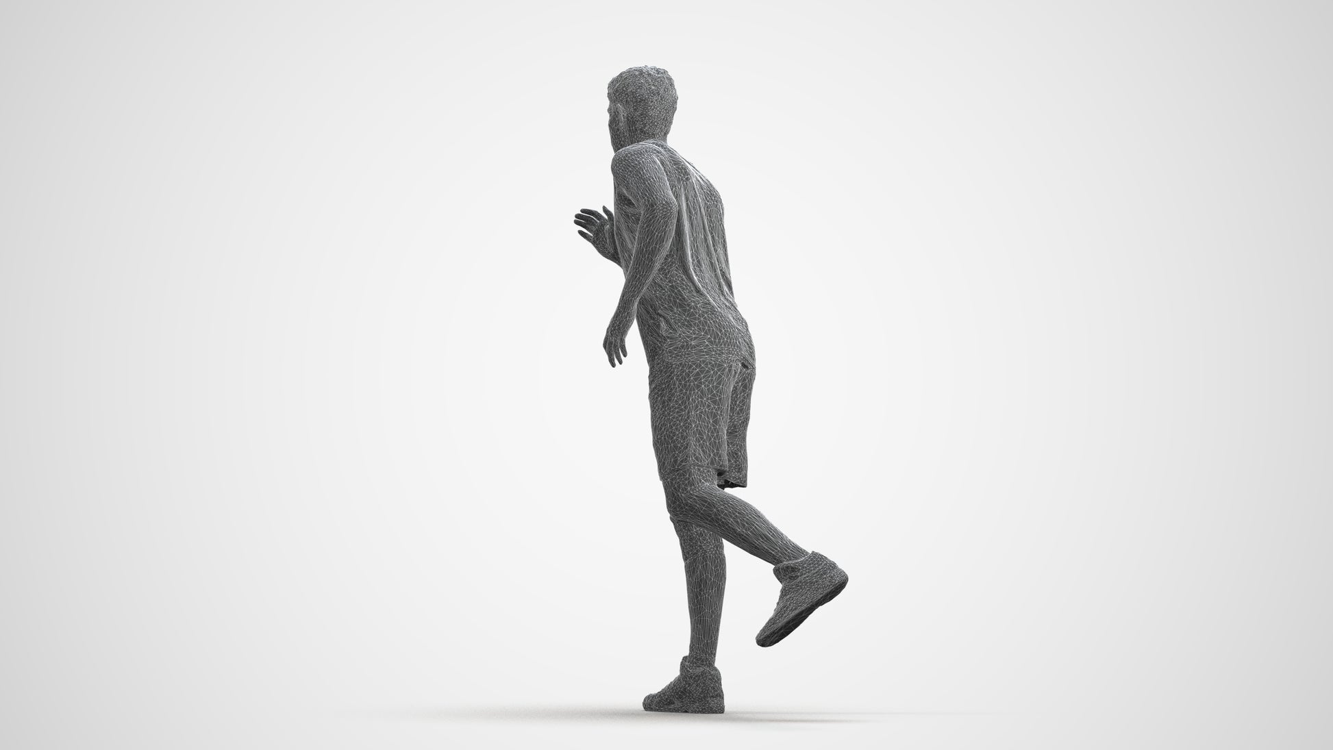 3D people model man sport, scanned human for 3ds Max rendering, wireframe front view
