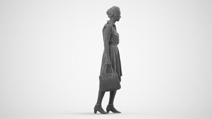 realistic 3D woman casual walking, scanned archviz people for Blender and 3ds Max, wireframe side view