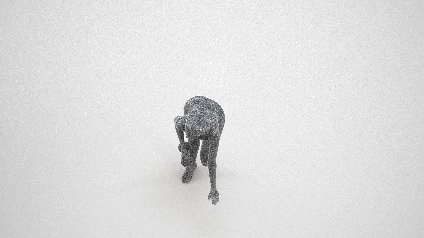 3D human model woman sport, photogrammetry scanned person for archviz, wireframe three-quarter view