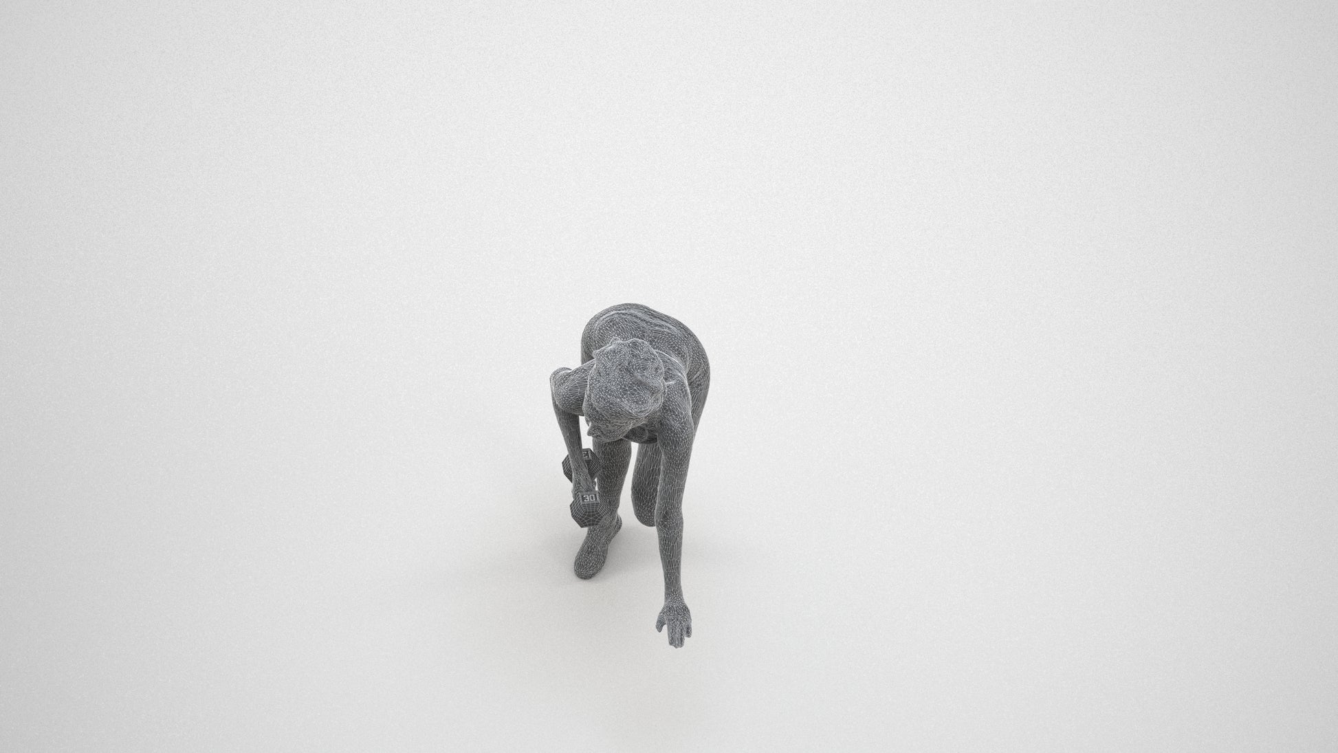 3D human model woman sport, photogrammetry scanned person for archviz, wireframe three-quarter view