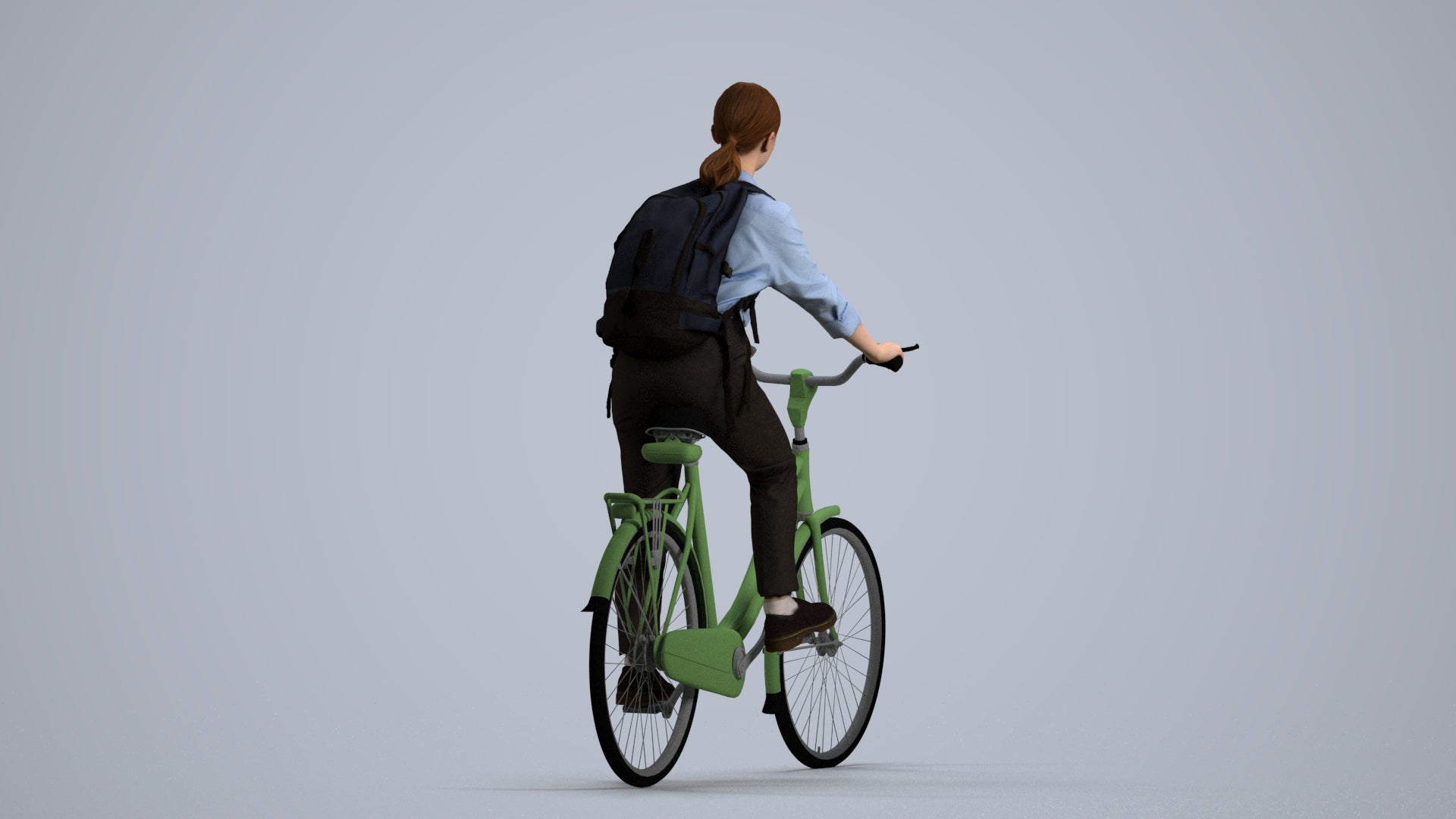 realistic 3D people girl business cycling, render-ready for V-Ray and Corona, FBX OBJ, front view render