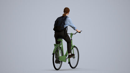 realistic 3D people girl business cycling, render-ready for V-Ray and Corona, FBX OBJ, front view render