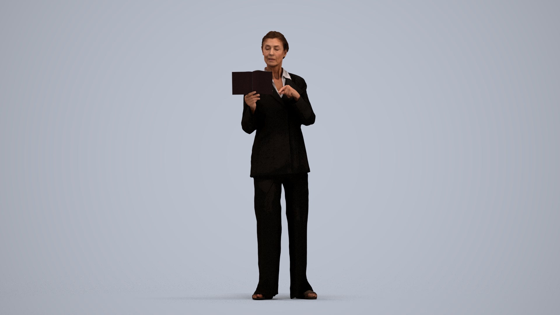 3D scanned senior woman business, photorealistic archviz people for Enscape and SketchUp, standing pose render