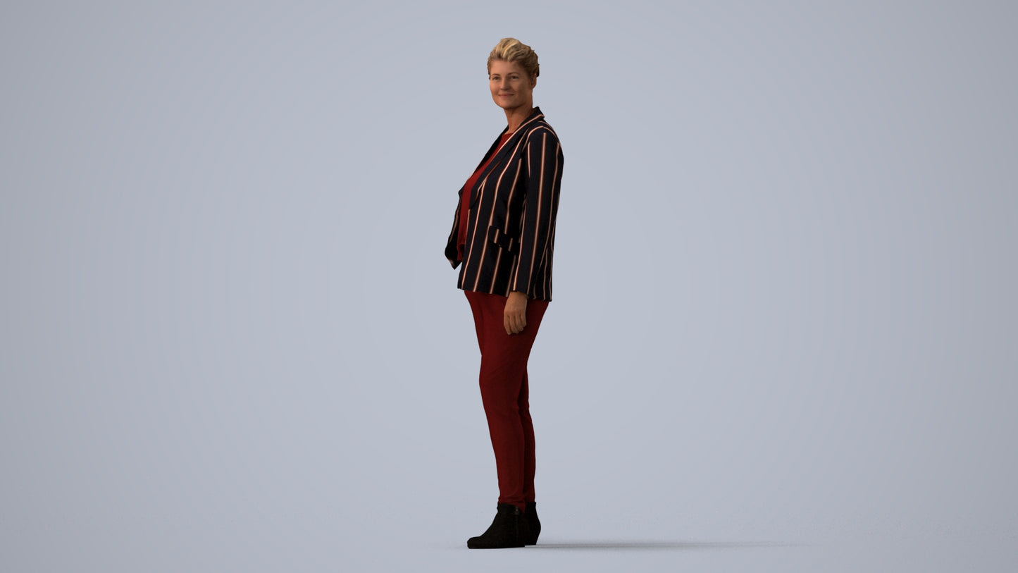 3D people model woman business standing, scanned human for 3ds Max rendering, three-quarter view render