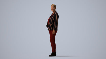 3D people model woman business standing, scanned human for 3ds Max rendering, three-quarter view render