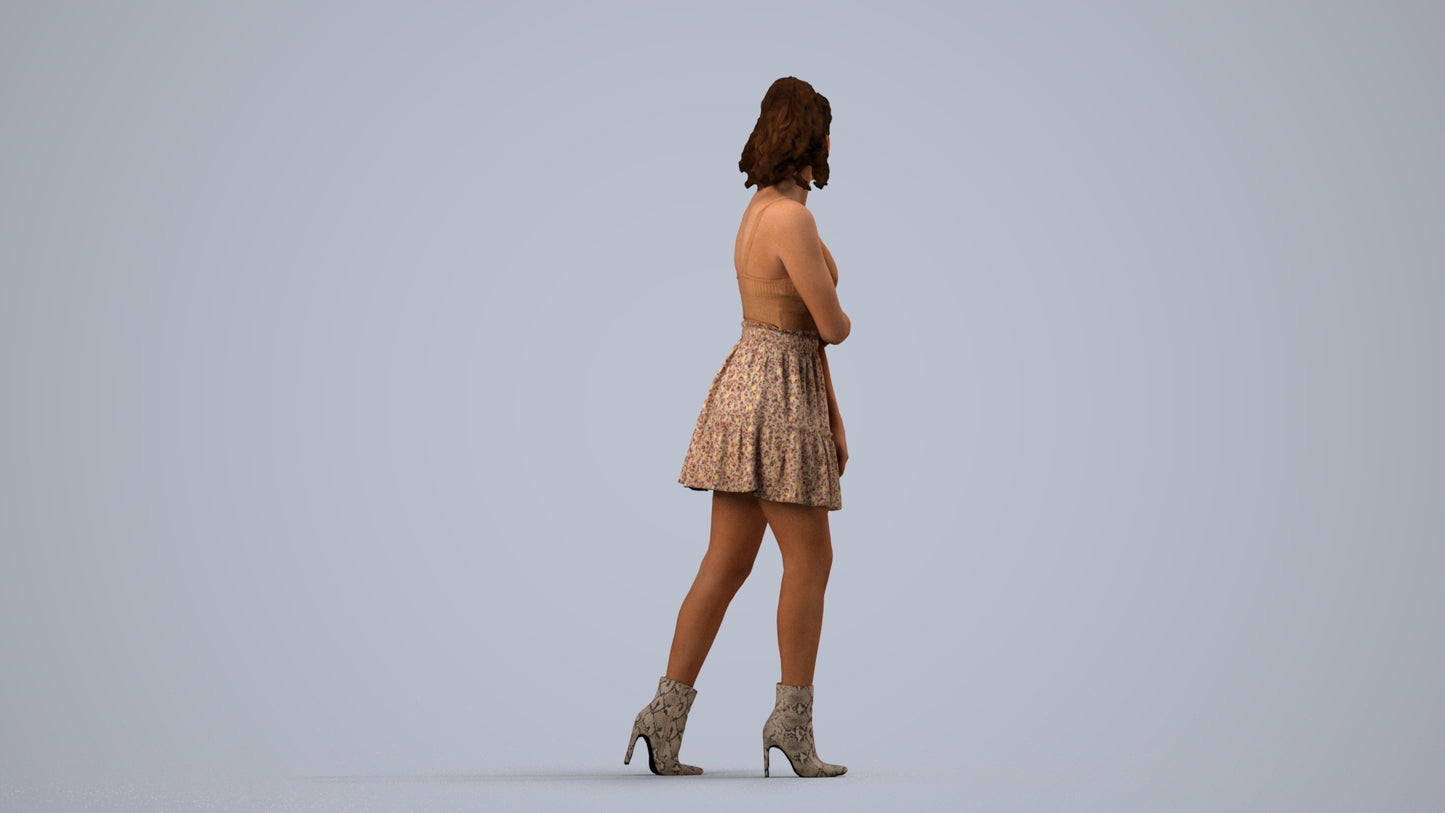 scanned 3D woman casual walking, photogrammetry people for Enscape and V-Ray, side view render