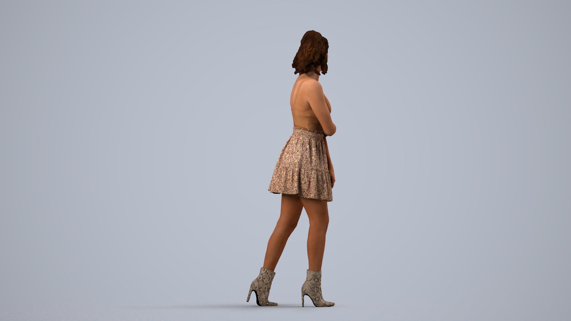 scanned 3D woman casual walking, photogrammetry people for Enscape and V-Ray, side view render