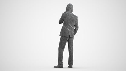 3D scanned man business, photorealistic archviz people for Enscape and SketchUp, wireframe front view