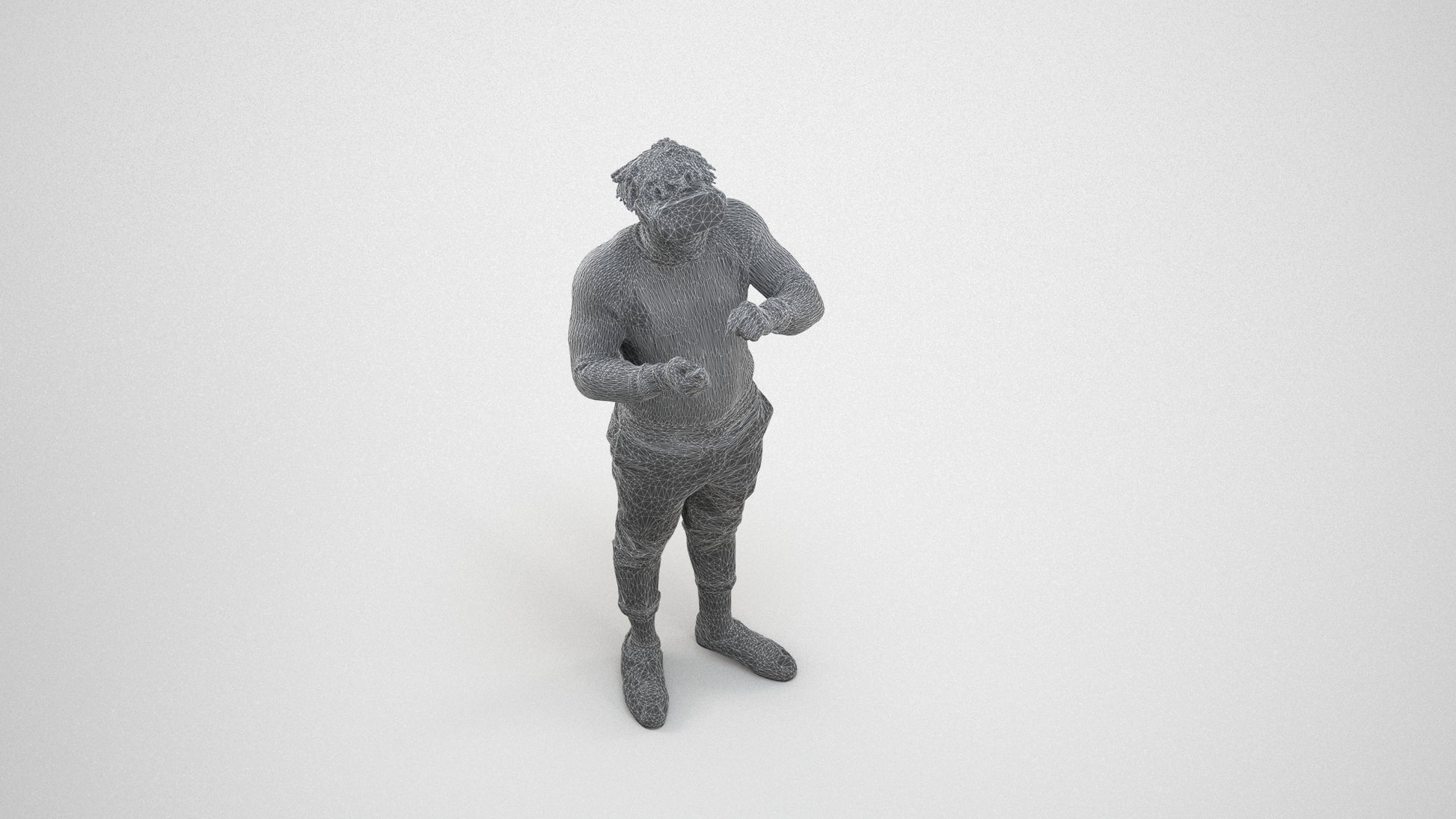 3D people model man casual standing, scanned human for 3ds Max rendering, wireframe three-quarter view