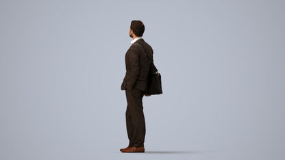 3D human model man business, photogrammetry scanned person for archviz, three-quarter view render