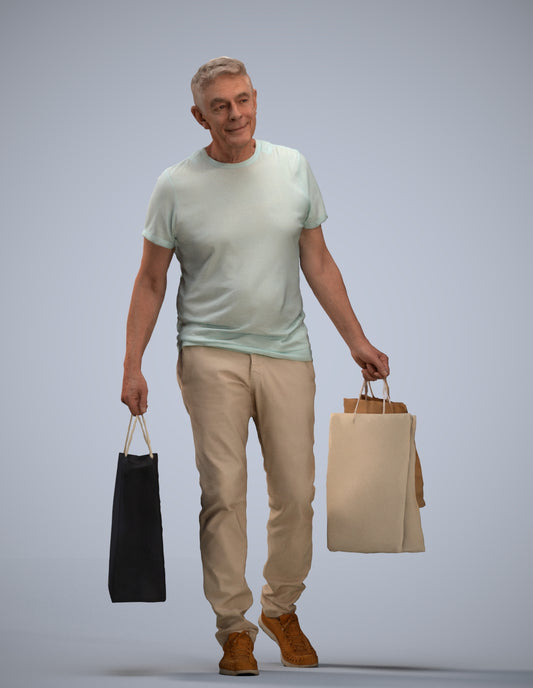 photogrammetry 3D senior man casual shopping, realistic human model archviz FBX