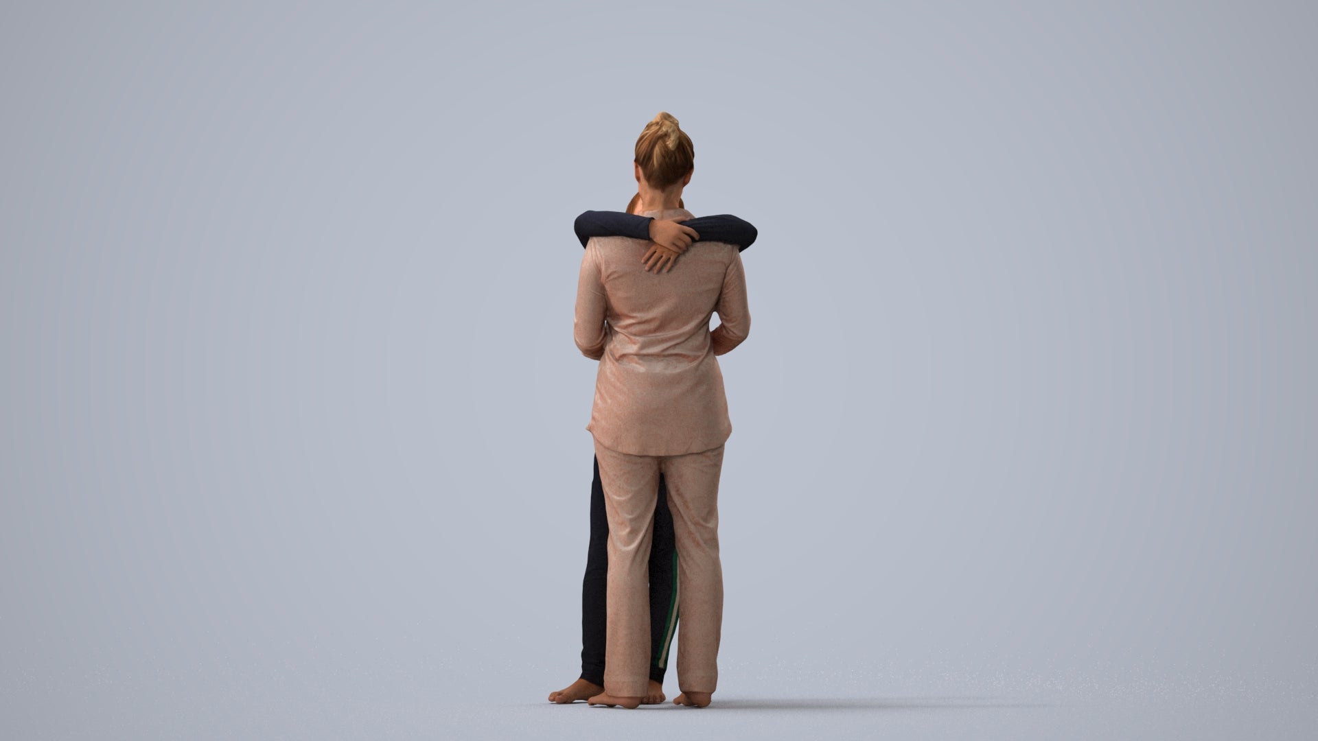 3D human model girl kids, photogrammetry scanned person for archviz, three-quarter view render
