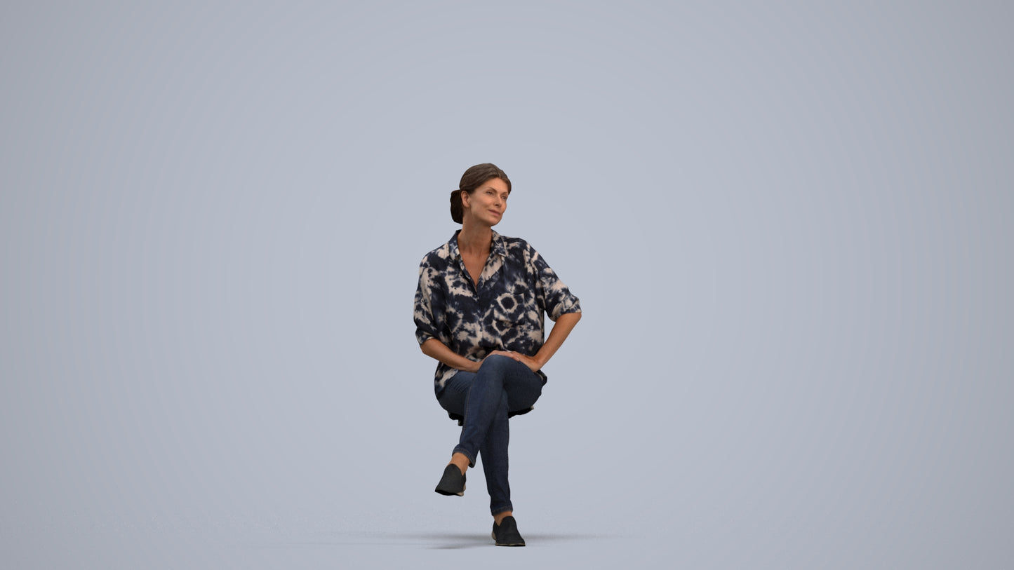 3D scanned woman sitting casual, photorealistic archviz people for Enscape and SketchUp, standing pose render