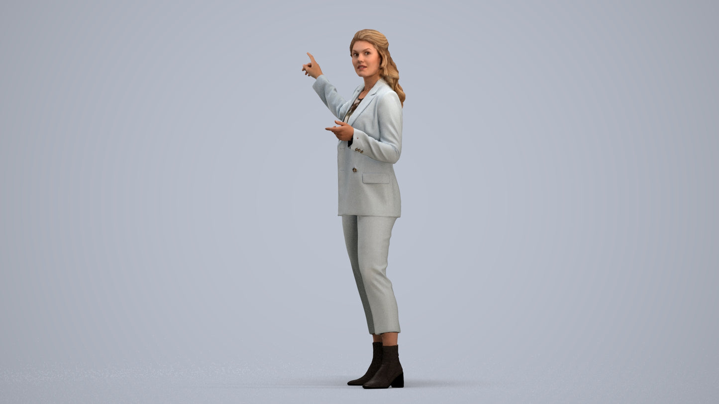 3D human model woman business, photogrammetry scanned person for archviz, standing pose render