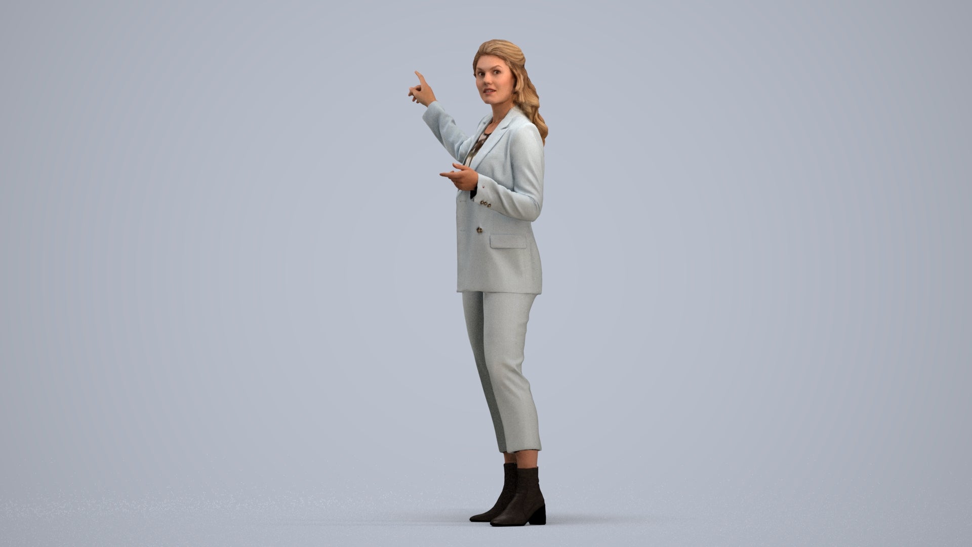 3D human model woman business, photogrammetry scanned person for archviz, standing pose render
