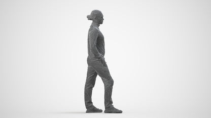 3D scanned man standing casual, photorealistic archviz people for Enscape and SketchUp, wireframe side view