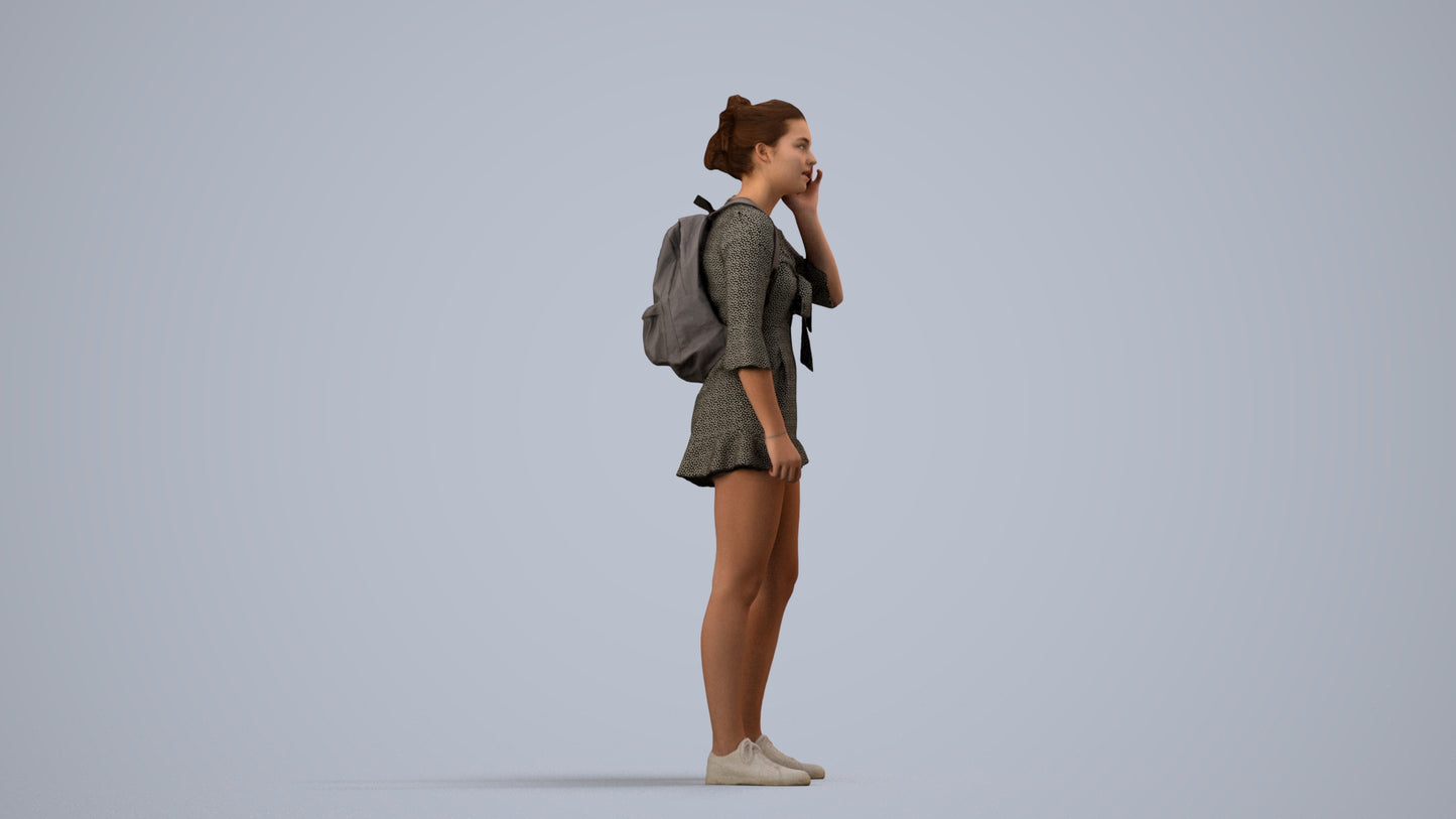 3D scanned girl kids casual, photorealistic archviz people for Enscape and SketchUp, side view render