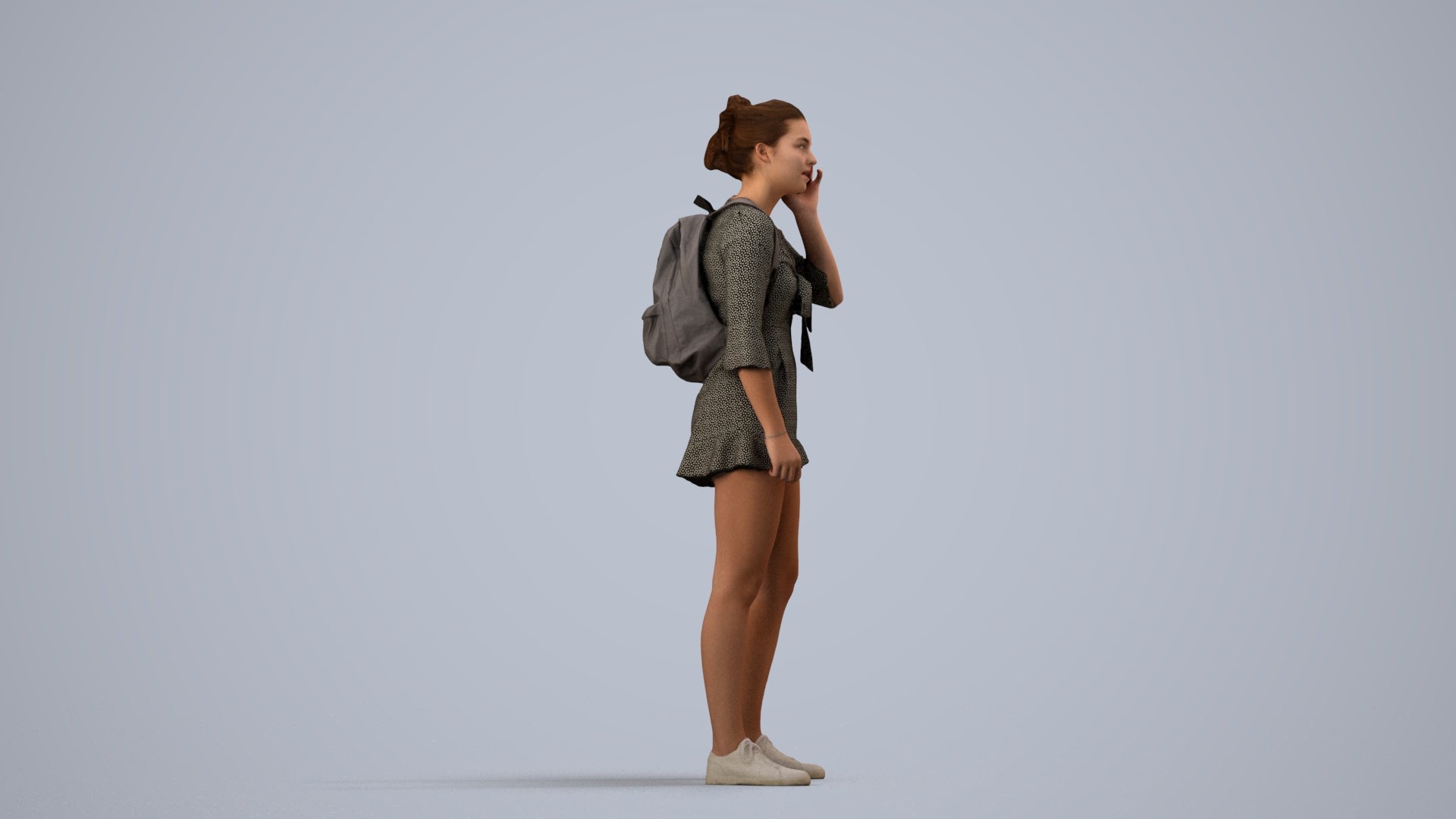 3D scanned girl kids casual, photorealistic archviz people for Enscape and SketchUp, side view render