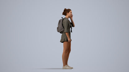 3D scanned girl kids casual, photorealistic archviz people for Enscape and SketchUp, side view render