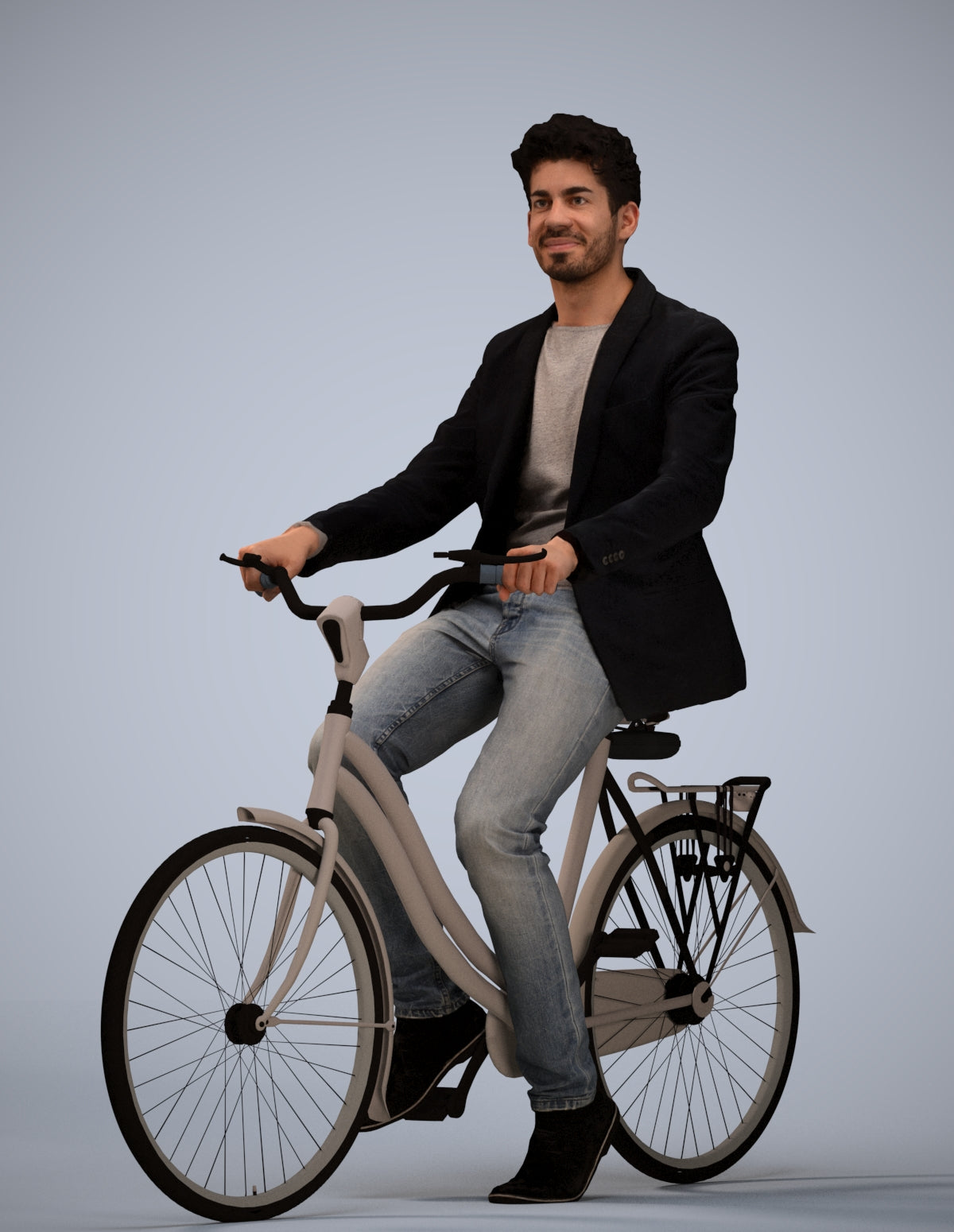 realistic 3D man casual cycling, scanned archviz people for Blender and 3ds Max