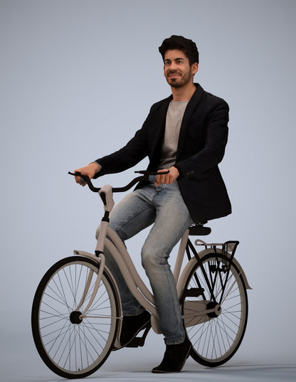 realistic 3D man casual cycling, scanned archviz people for Blender and 3ds Max