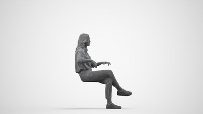 realistic 3D human woman casual sitting, archviz people FBX OBJ for Blender, wireframe side view