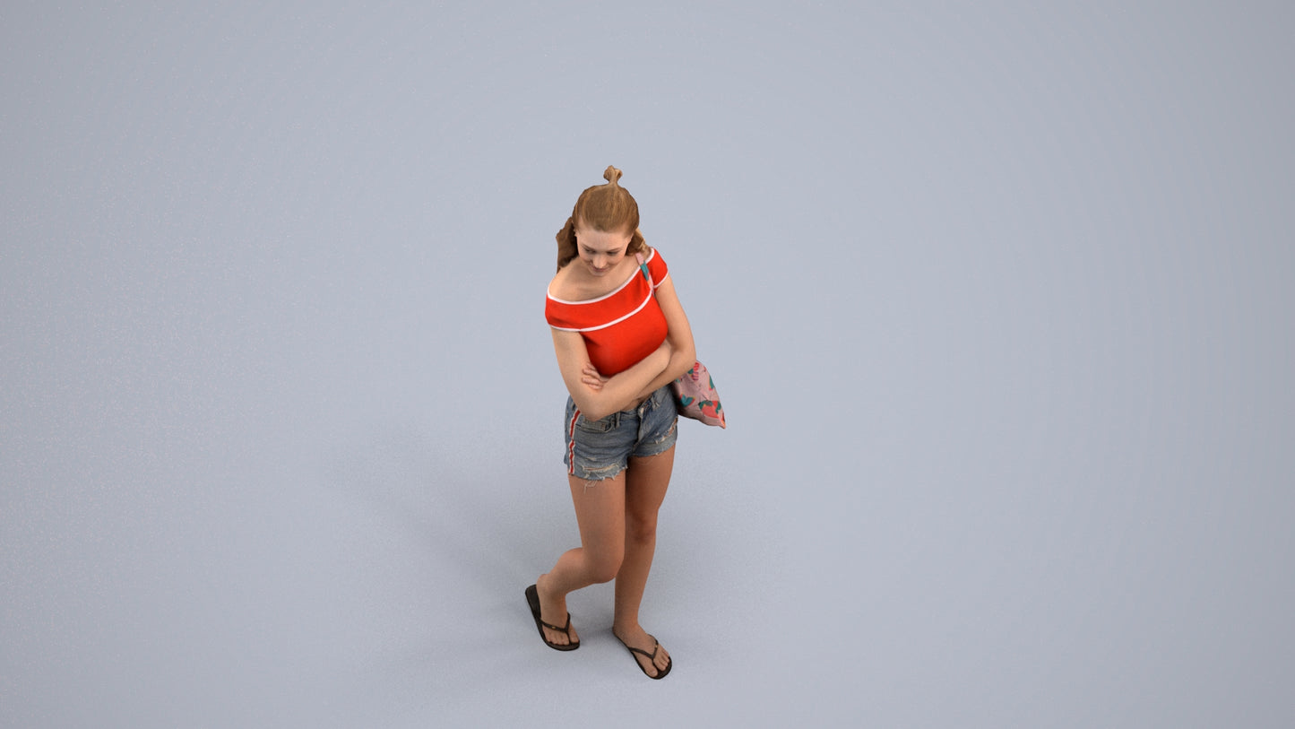 photogrammetry 3D girl casual standing, realistic human model archviz FBX, back view render