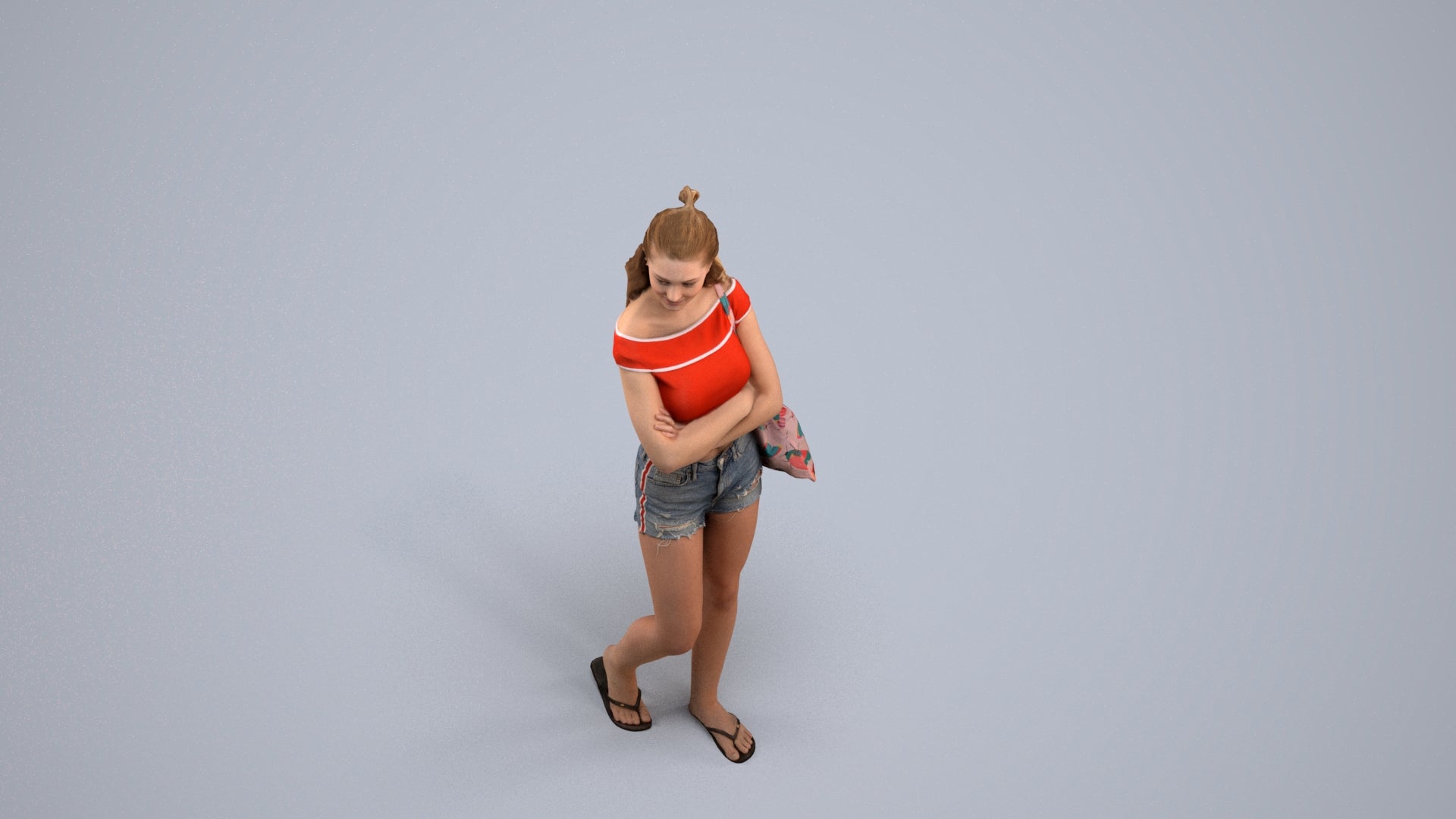 photogrammetry 3D girl casual standing, realistic human model archviz FBX, back view render