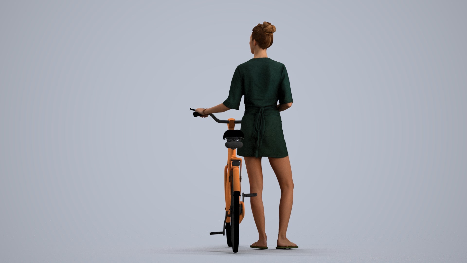 scanned 3D woman casual cycling, photogrammetry people for Enscape and V-Ray, front view render