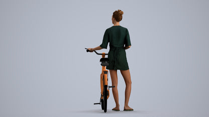 scanned 3D woman casual cycling, photogrammetry people for Enscape and V-Ray, front view render