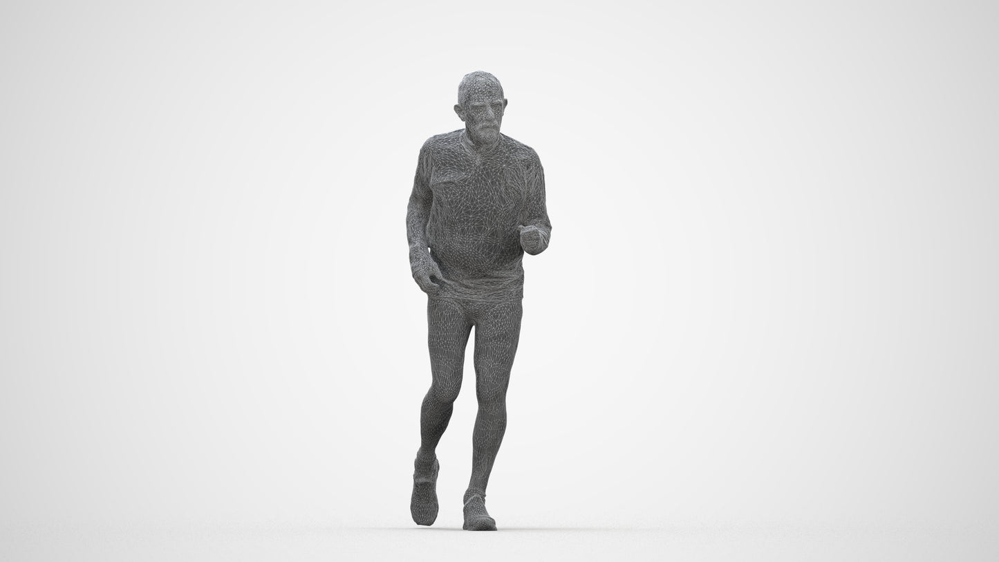 realistic 3D senior man sport, scanned archviz people for Blender and 3ds Max, wireframe back view