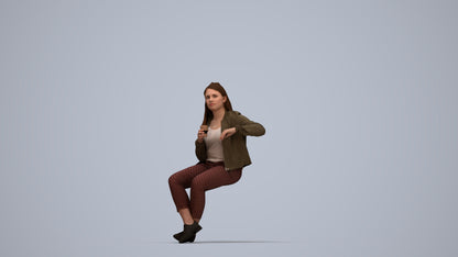 3D people model woman casual sitting, scanned human for 3ds Max rendering, top-down view render