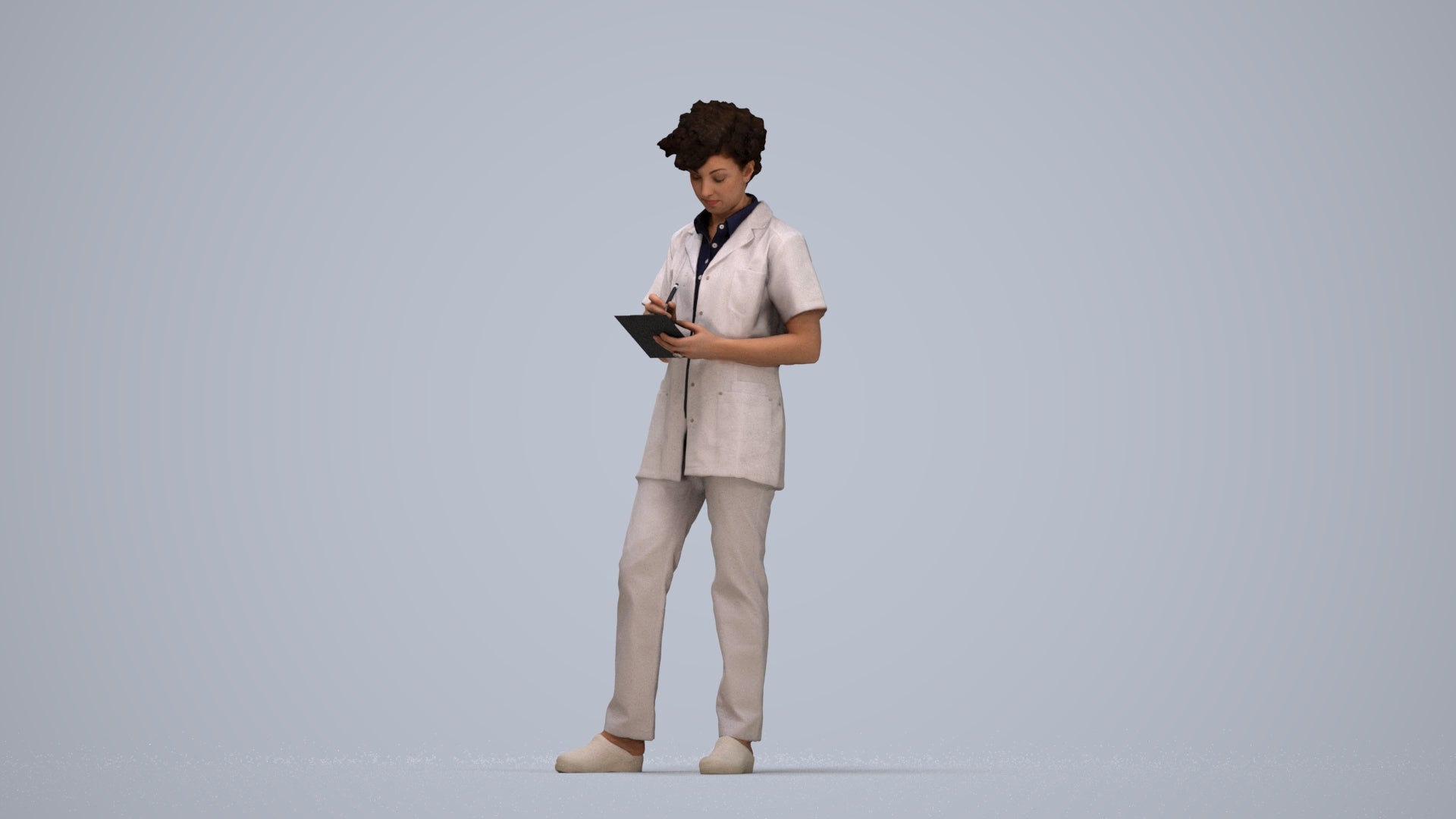 3D scanned woman medical, photorealistic archviz people for Enscape and SketchUp, top-down view render