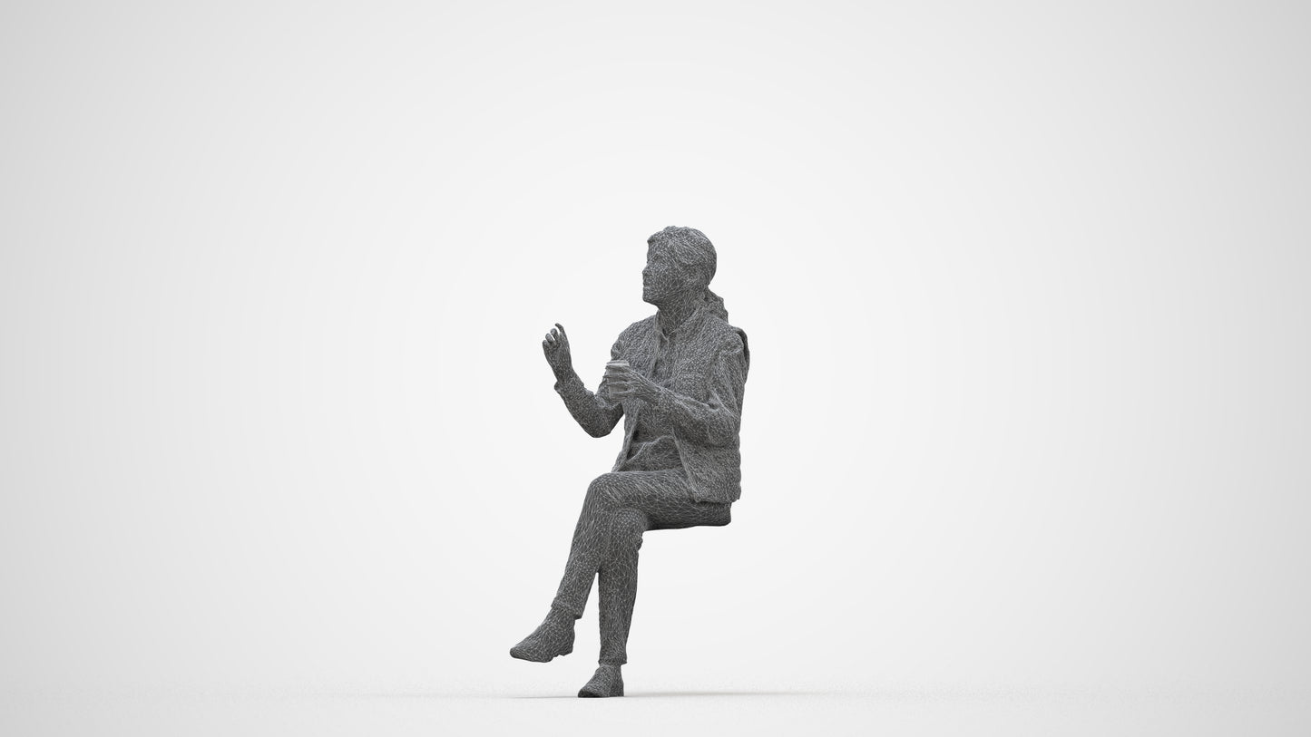 realistic 3D people senior woman casual sitting, render-ready for V-Ray and Corona, FBX OBJ, wireframe back view