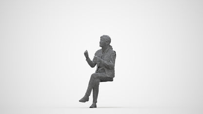 realistic 3D people senior woman casual sitting, render-ready for V-Ray and Corona, FBX OBJ, wireframe back view