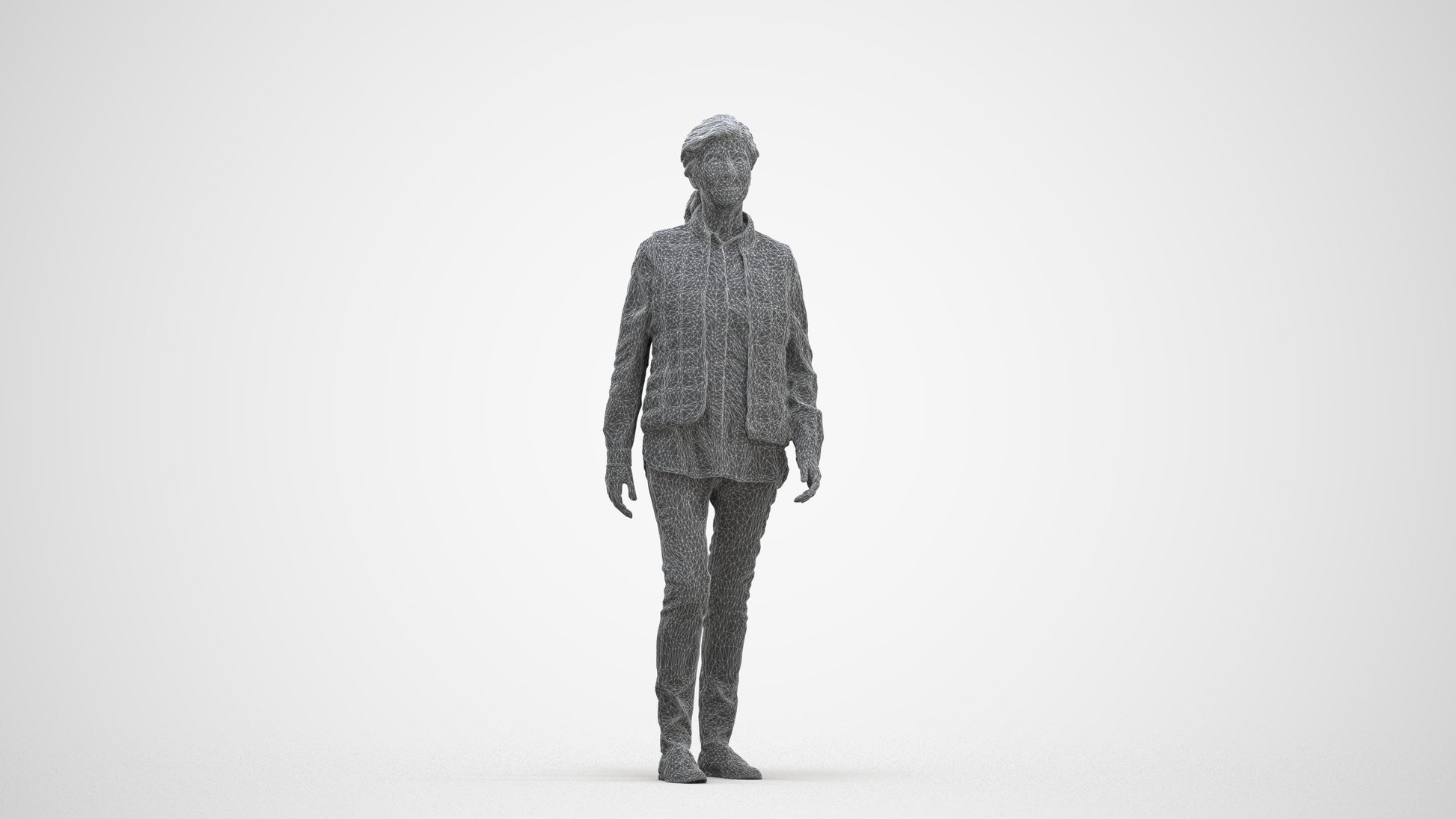 realistic 3D senior woman casual walking, scanned archviz people for Blender and 3ds Max, three-quarter front view render