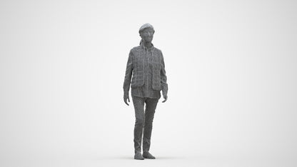 realistic 3D senior woman casual walking, scanned archviz people for Blender and 3ds Max, three-quarter front view render