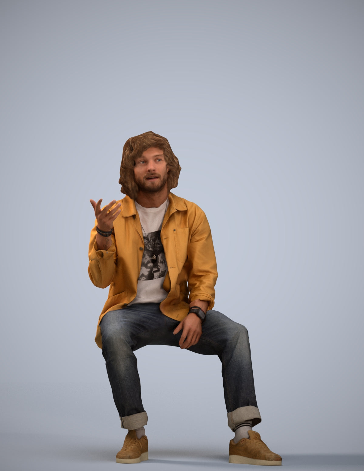 realistic 3D man casual sitting, scanned archviz people for Blender and 3ds Max