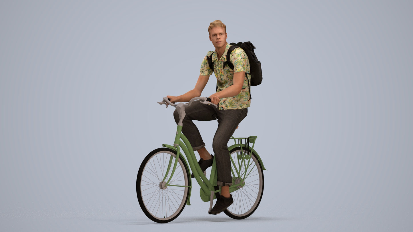 3D people model man casual cycling, scanned human for 3ds Max rendering, standing pose render