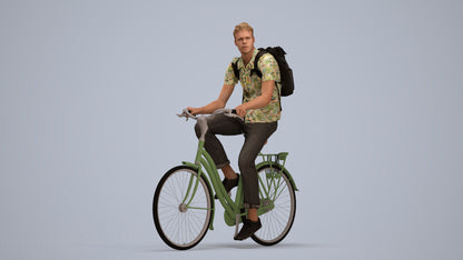 3D people model man casual cycling, scanned human for 3ds Max rendering, standing pose render