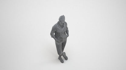 3D scanned woman standing casual, photorealistic archviz people for Enscape and SketchUp, wireframe three-quarter view