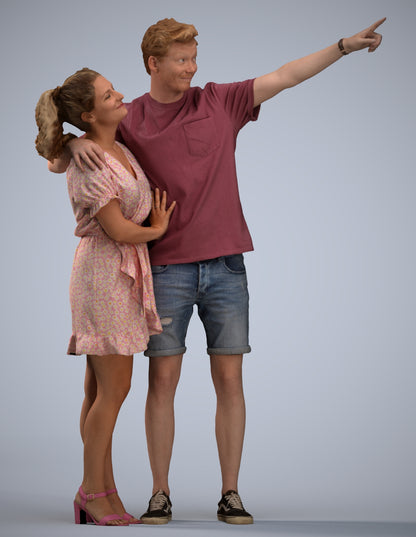 scanned 3D woman casual couple, photogrammetry people for Enscape and V-Ray