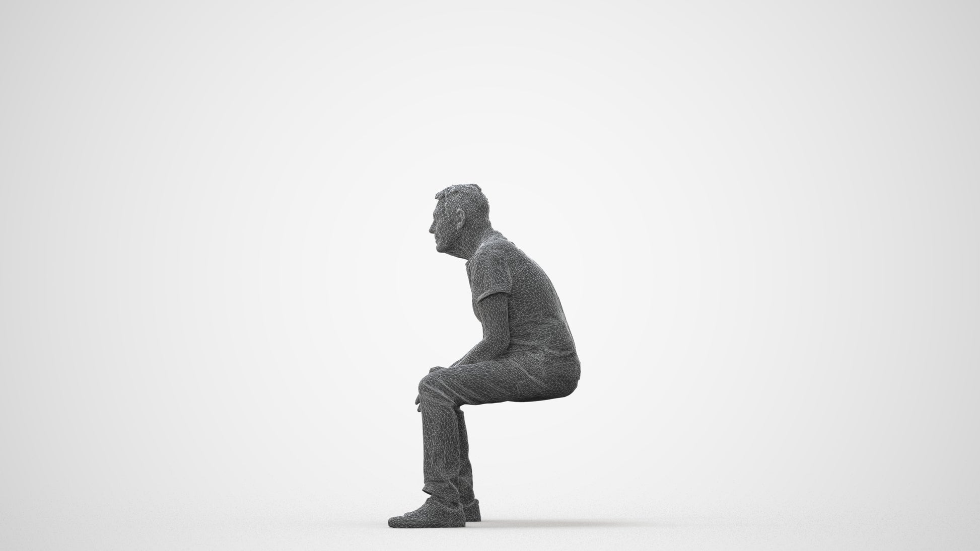 3D people model senior man casual sitting, scanned human for 3ds Max rendering, square thumbnail