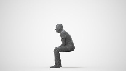 3D people model senior man casual sitting, scanned human for 3ds Max rendering, square thumbnail