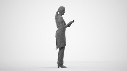 realistic 3D woman hospitality, scanned archviz people for Blender and 3ds Max, wireframe side view