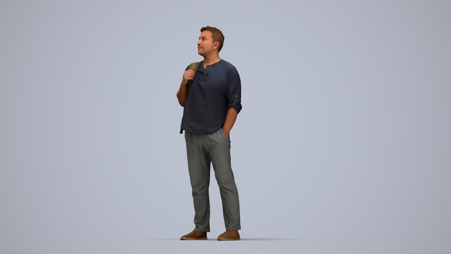 realistic 3D people man casual standing, render-ready for V-Ray and Corona, FBX OBJ, top-down view render