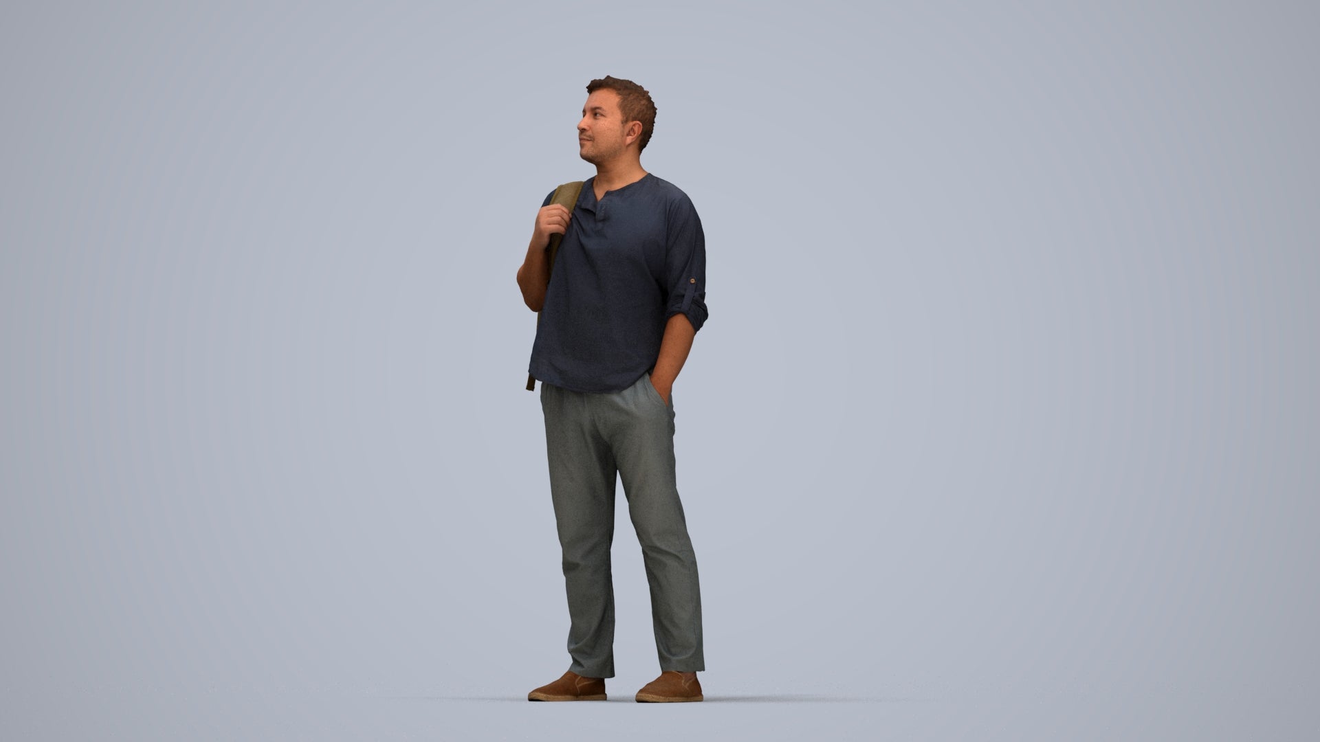 realistic 3D people man casual standing, render-ready for V-Ray and Corona, FBX OBJ, top-down view render