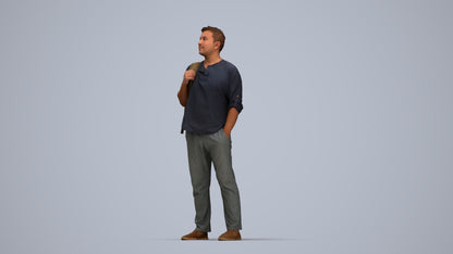 realistic 3D people man casual standing, render-ready for V-Ray and Corona, FBX OBJ, top-down view render